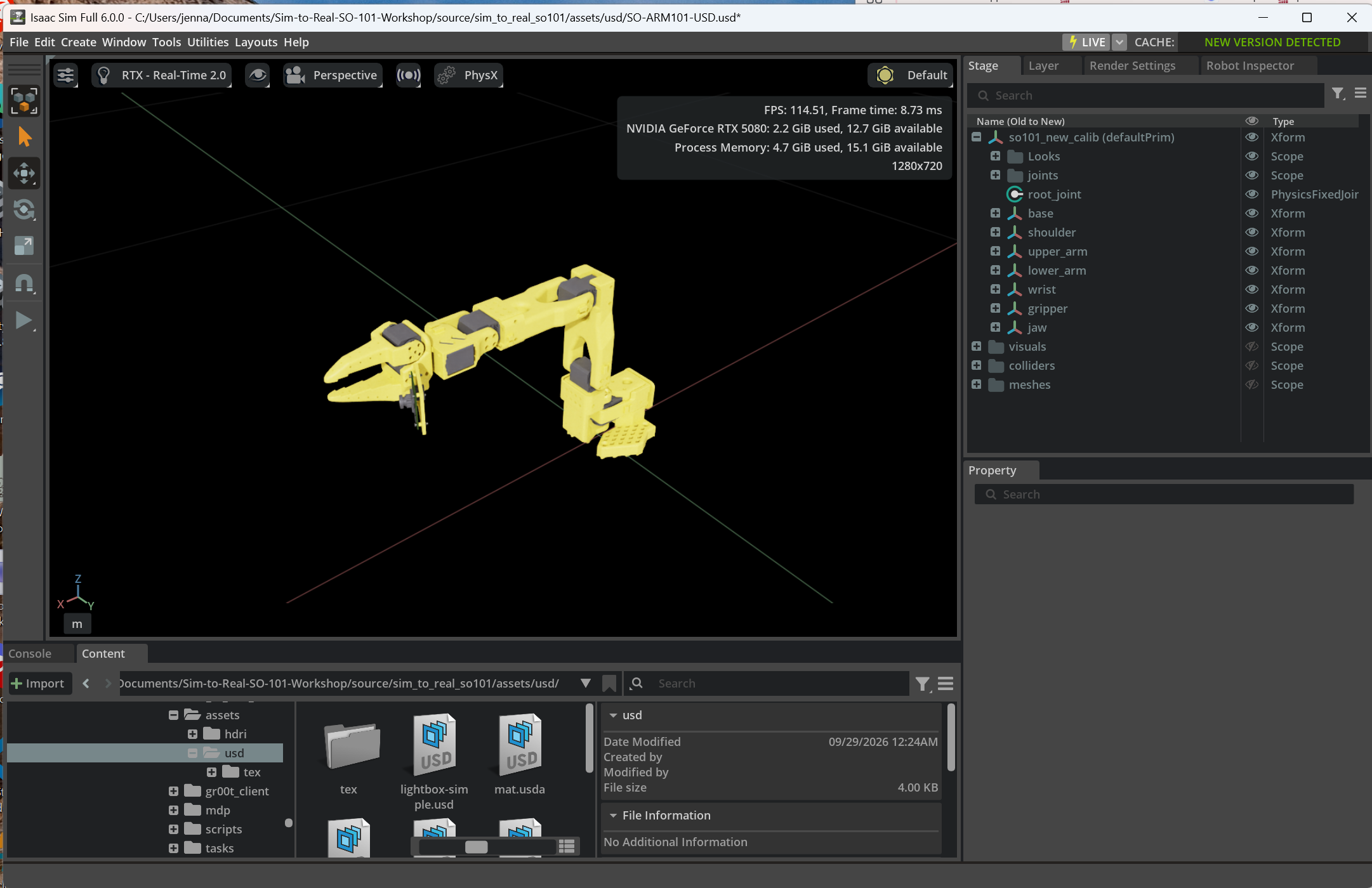 Sucessfully imported SO-101 arm in empty scene